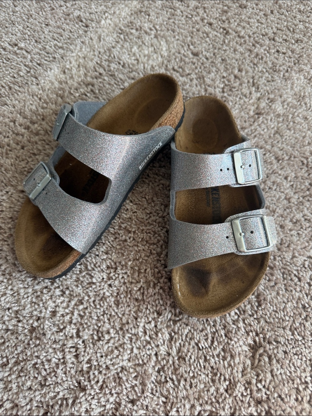 Birkenstock Kids Two-Strap Glitter Sandals in Silver